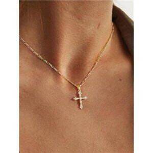 New! Women's 14K Gold Plated Cross Pendant Dainty Necklace